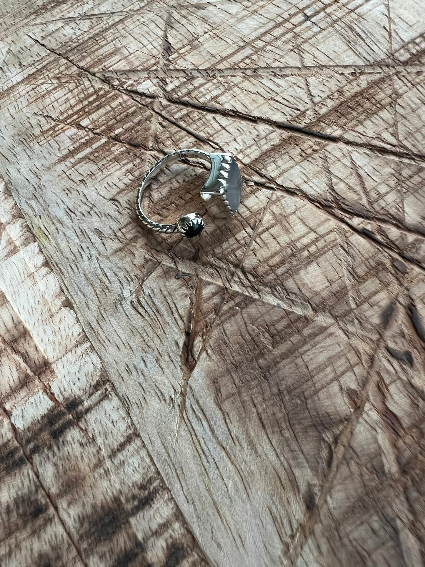 Gray Moonstone & Black Onyx Adjustable Twist Ring