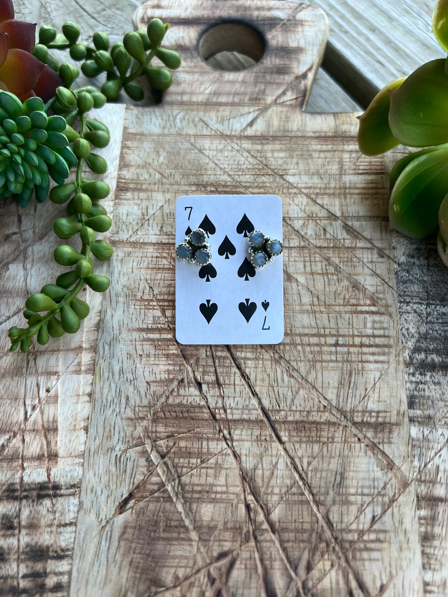 Grey Moonstone 3Peas Studs