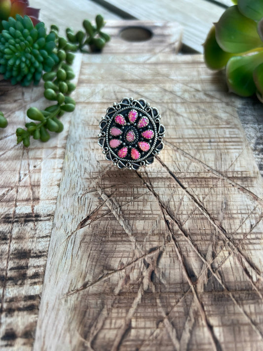 Roly-Poly Pink Spider Opal Ring